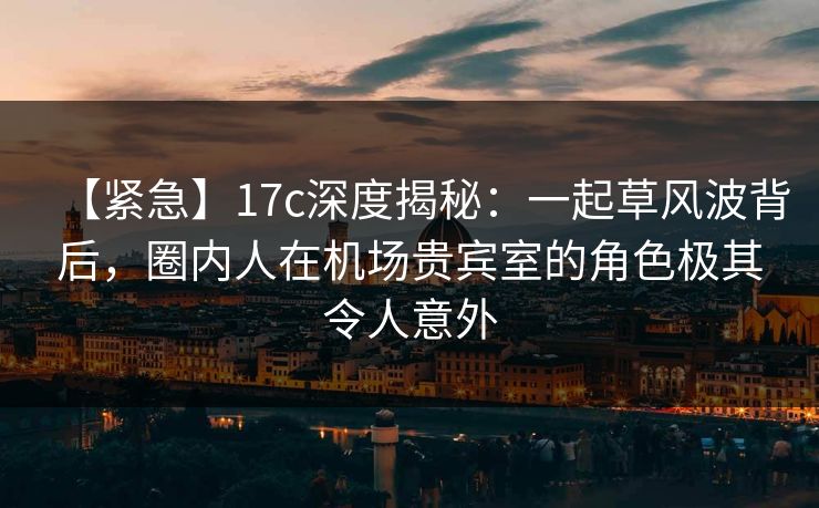 【紧急】17c深度揭秘：一起草风波背后，圈内人在机场贵宾室的角色极其令人意外